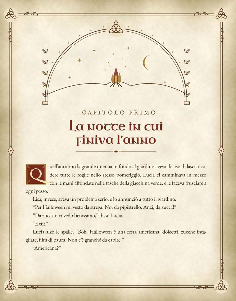 Apertura del capitolo primo, «La notte in cui finiva l'anno», con il capolettera e l'inizio della storia in cucina