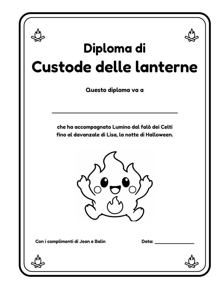Il diploma di Custode delle lanterne da compilare alla fine del viaggio