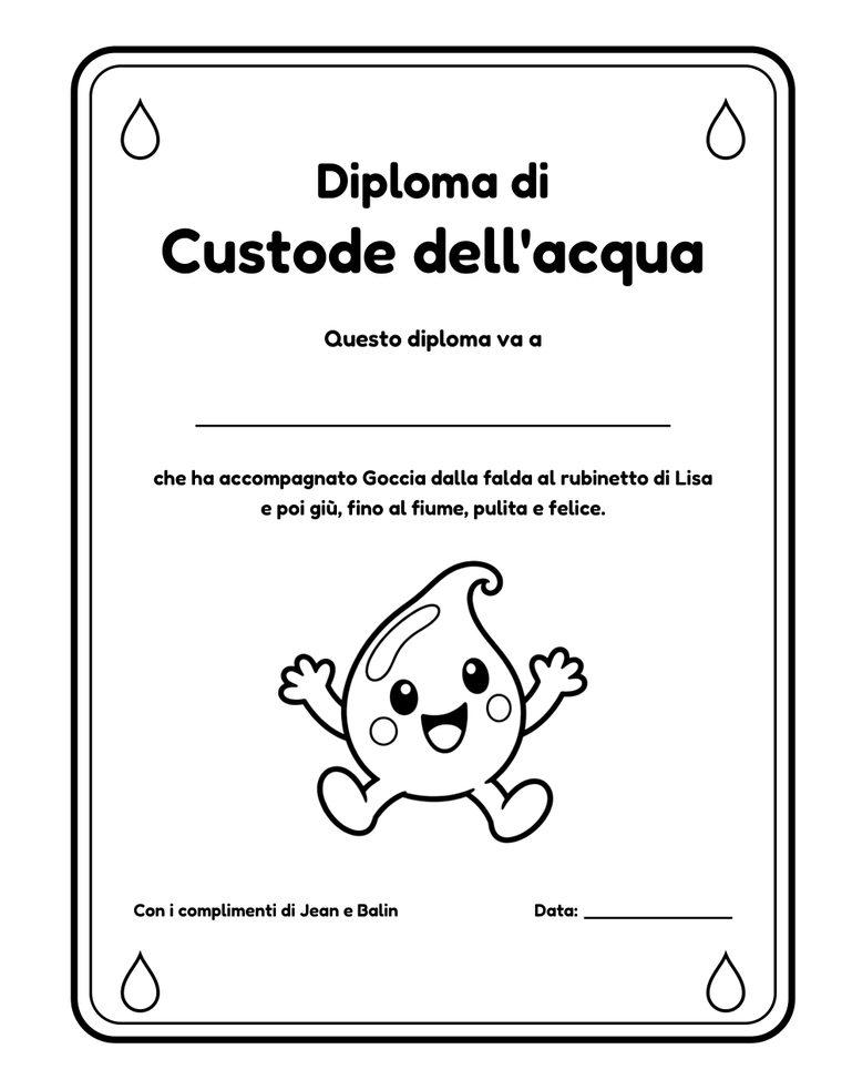 Il diploma di Custode dell'acqua da compilare alla fine del viaggio