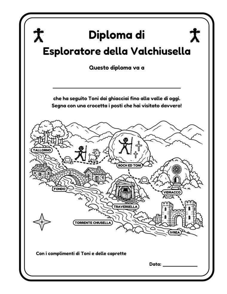 Il diploma di Esploratore della Valchiusella con la cartina dei luoghi da visitare