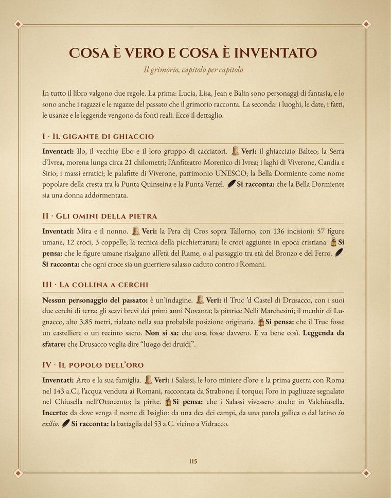 La pagina «Cosa è vero e cosa è inventato», che separa capitolo per capitolo i fatti documentati dalla fantasia